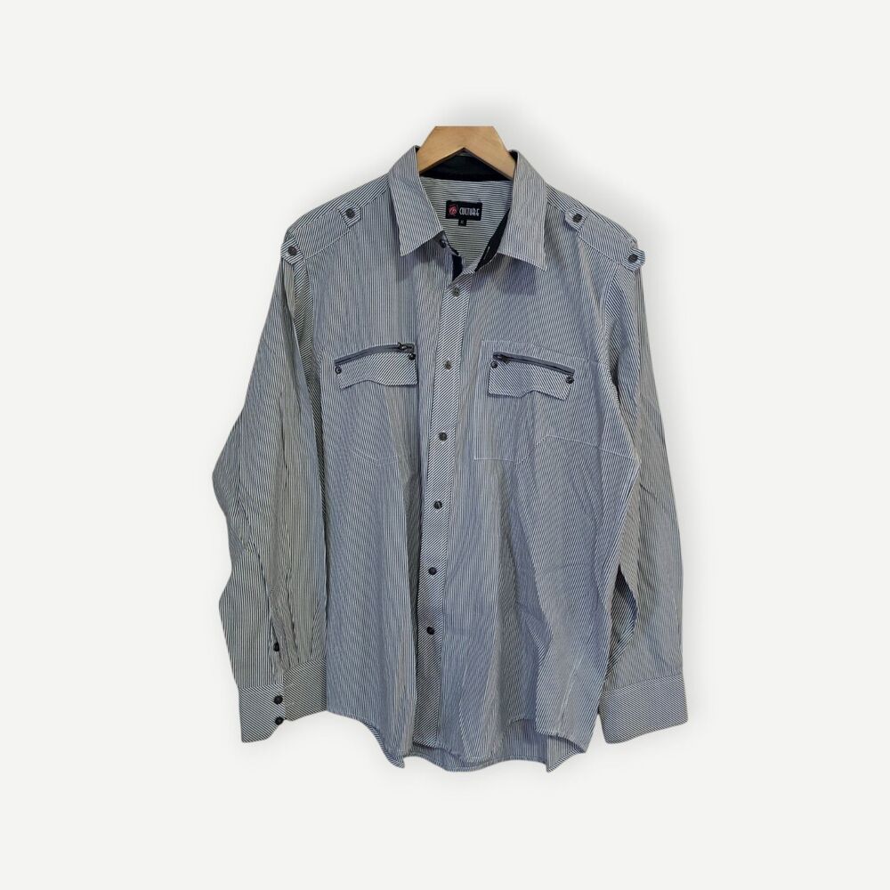 Culture Men's Size XL Striped Long-Sleeve Button-down Shirt Gray White